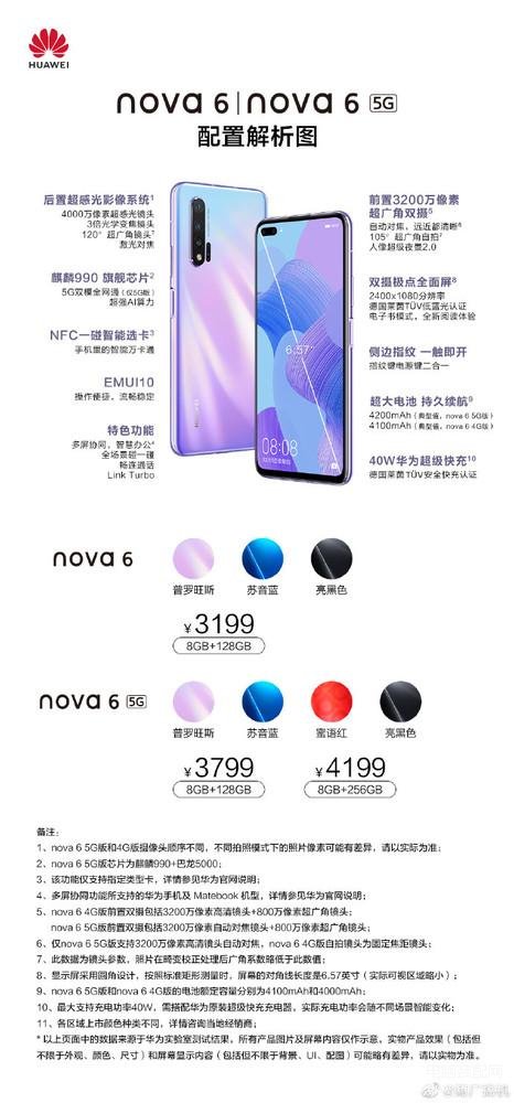 华为nova6参数和售价