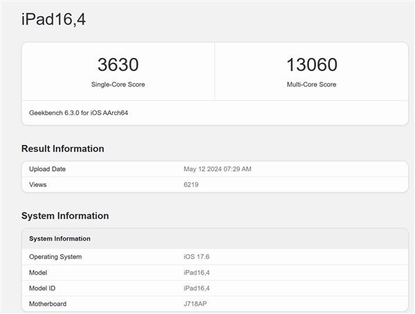 9核版M4 iPad Pro现身：苹果砍掉一颗大核 跑分比10核M4低10%